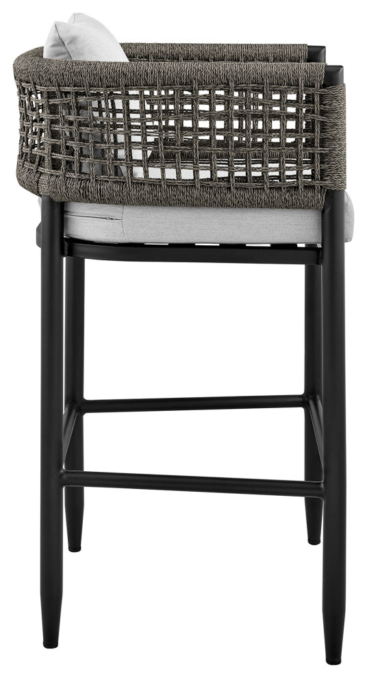 Felicia Patio Stool  Metal With Gray Rope and Cushions   Beach Style   Outdoor Bar Stools And Counter Stools   by Armen Living  Houzz