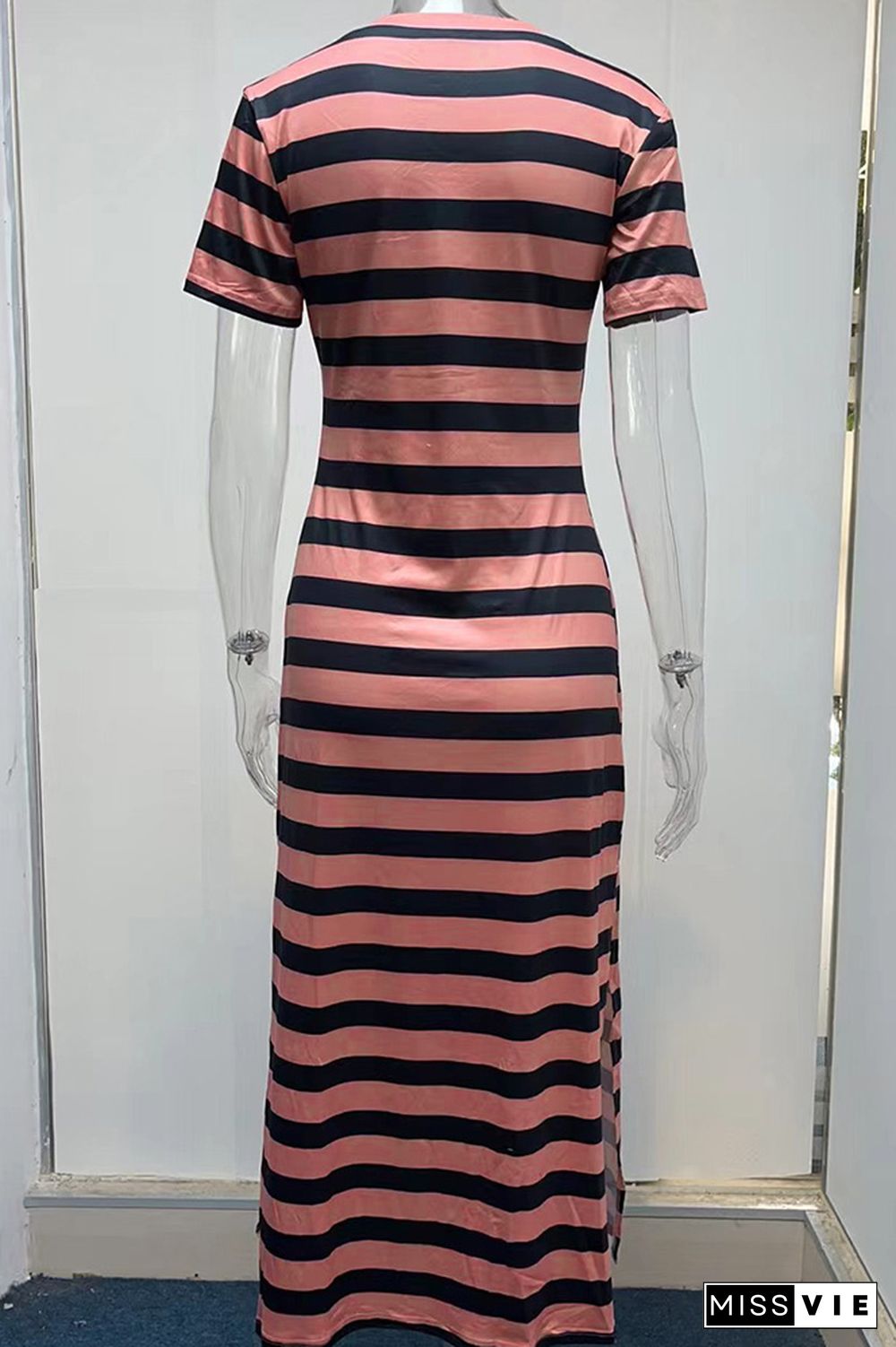 V Neck Split Stripes Dress