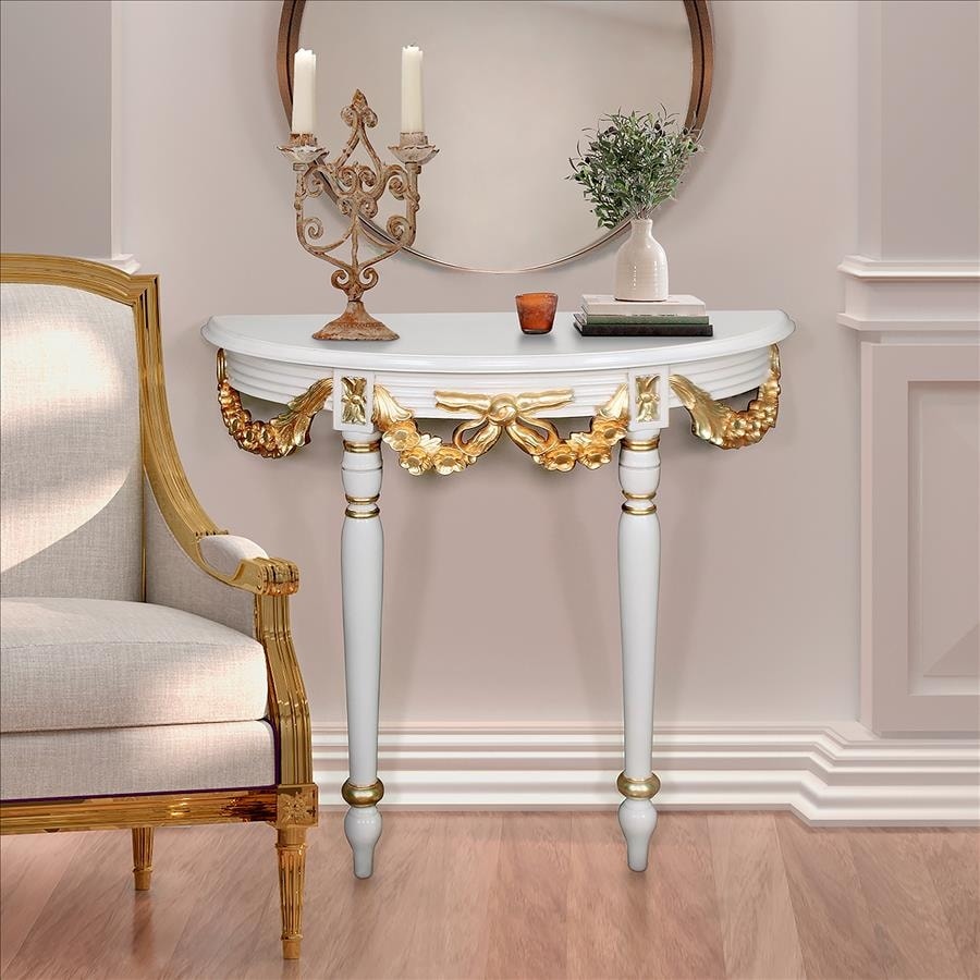 Design Toscano Louis XVI Style Crescent Golden Ribbon Wall Console Table