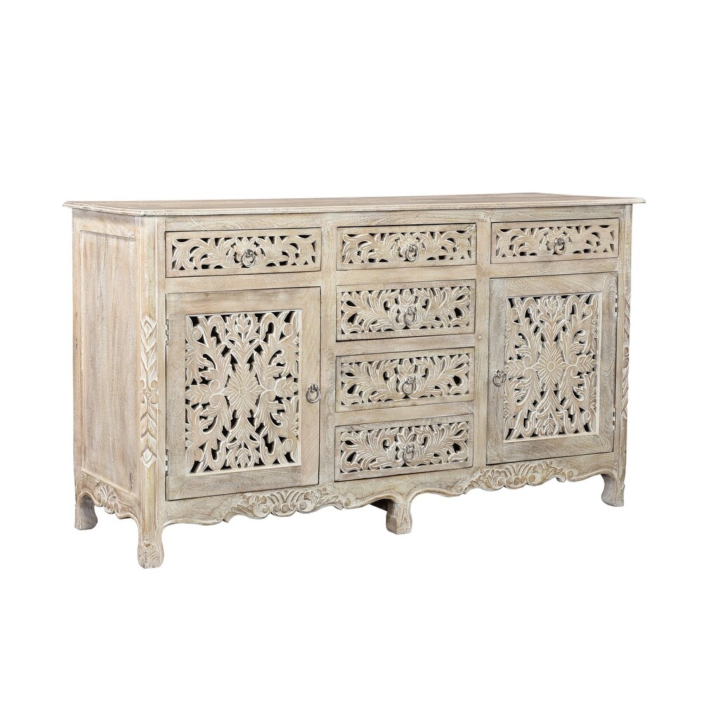 Florence Floral Carved Wood 6 Drawer 2 Door Sideboard