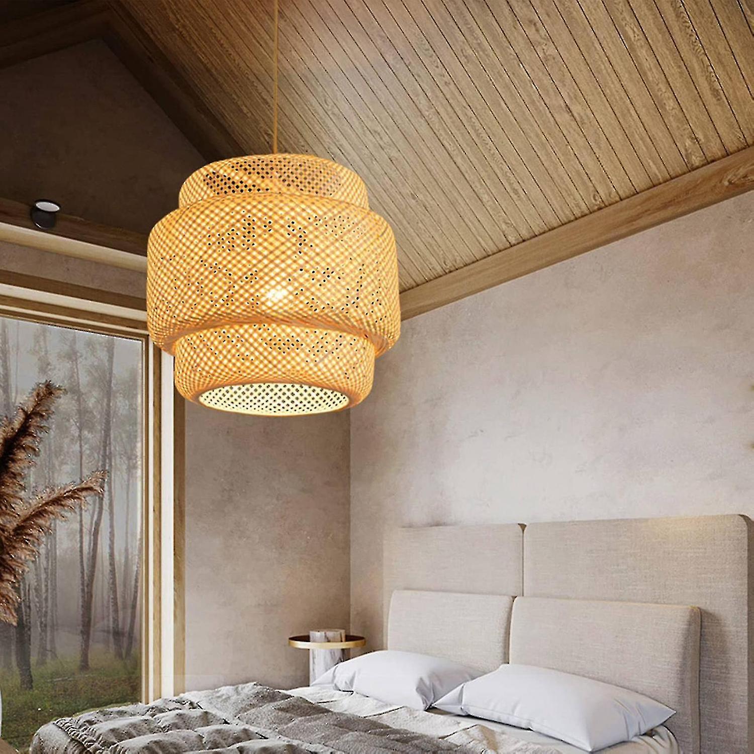 Pendant Light Ceiling Retro Hanging Cafe Lights Loft Japanese Style Hand Weaved Bamboo Woven Lampsh