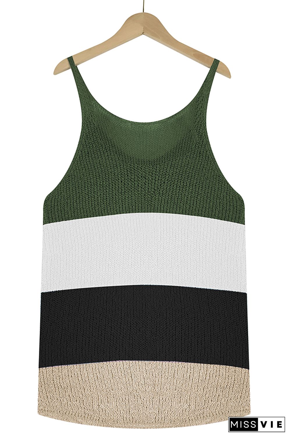 Color Block and Plain U Neck Knit Tank Top