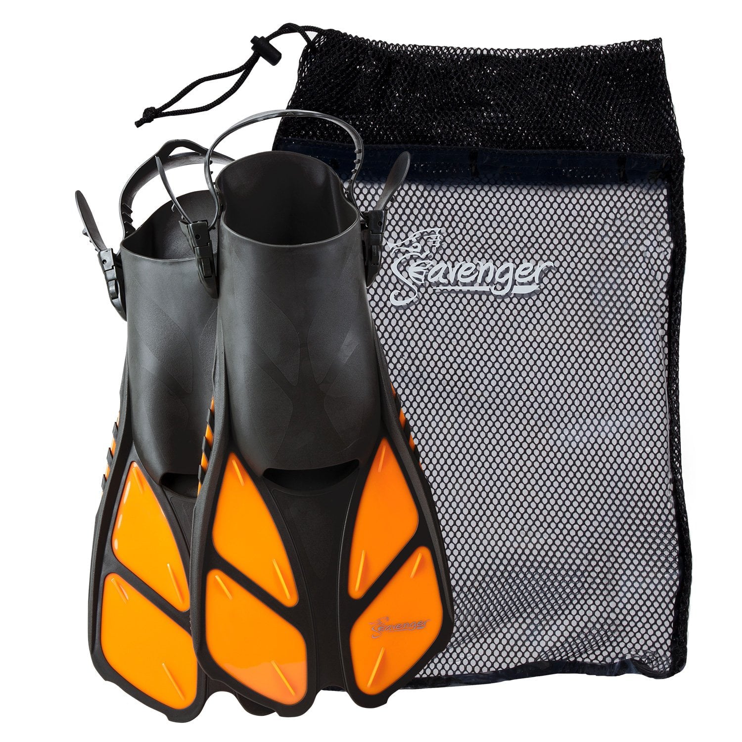 Seavenger Swim Fins / Flippers with Gear Bag for Snorkeling and Diving， Perfect for Travel Orange L/XL