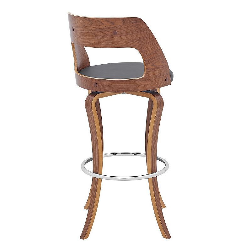 Grady 30 Swivel Gray Faux Leather and Walnut Wood Bar Stool