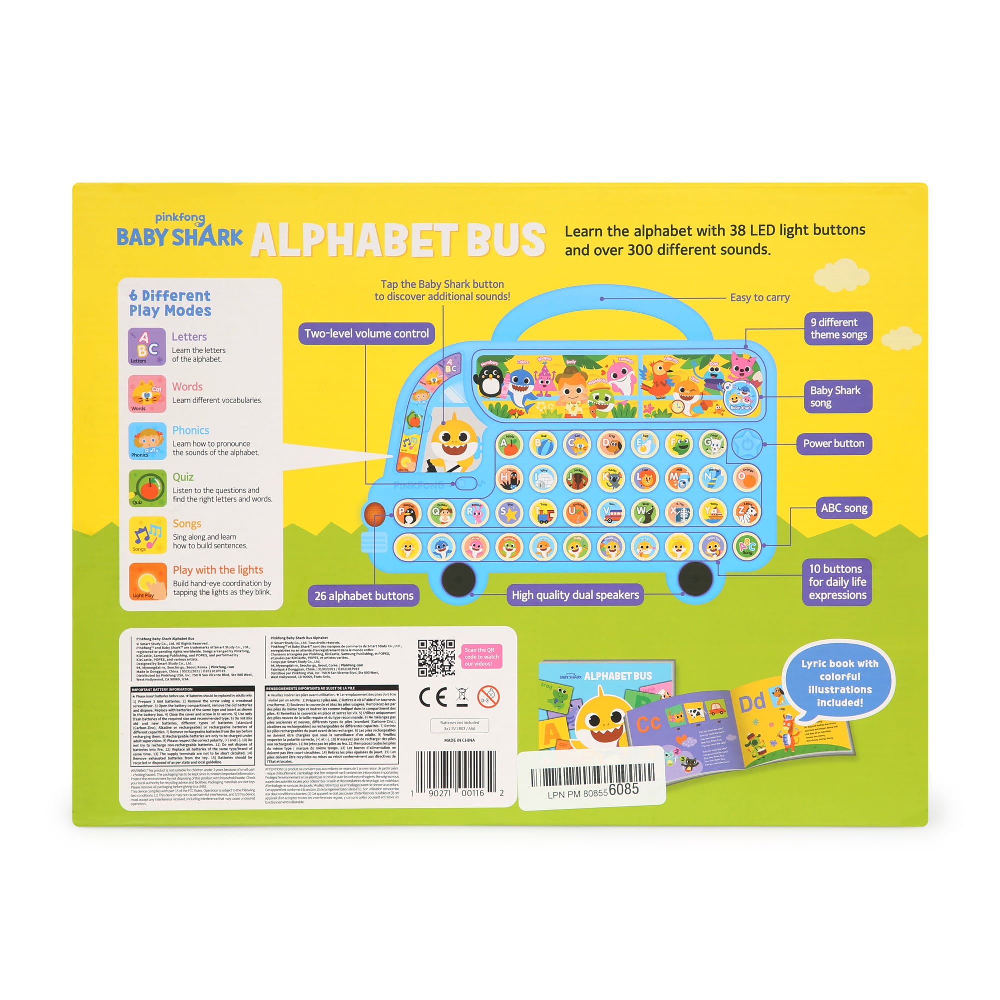 Baby Shark Alphabet Bus with Lyrics Booklet， Baby Shark Toys， Interactive Learning Toys For Toddlers， Learning and Education Toys， Baby Shark Gifts For Kids