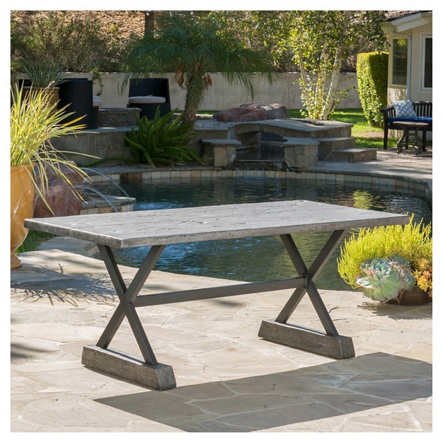 Chalmette Rectangular Light Weight Concrete Patio Dining Table Gray Christopher Knight Home