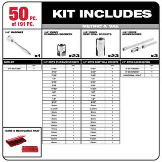 MW Mechanics Tool Set with SAE and Metric 144-Position Flex-Head Ratcheting Combination Wrenches (221-Piece) 48-22-9489-48-22-9513-48-22-9413