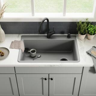 KOHLER Kennon Neoroc Matte Grey Granite Composite 33 in. 1-Hole Single Bowl Drop-InUndermount Kitchen Sink K-RH8437-1-CM4