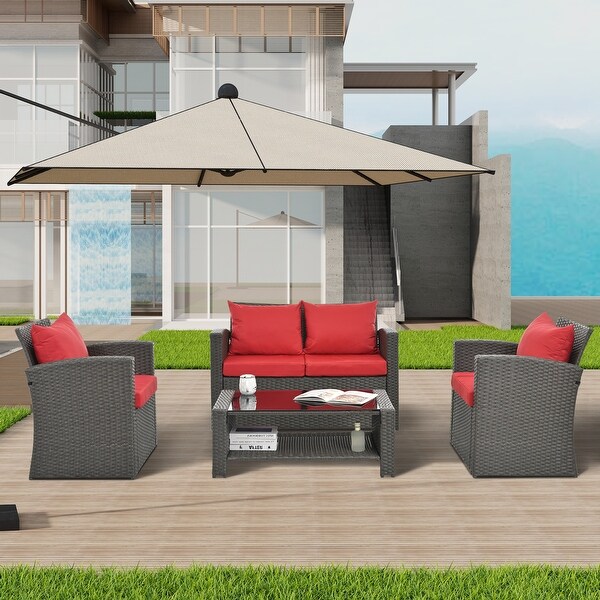 Red 4Piece Outdoor Patio Furniture Conversation Set