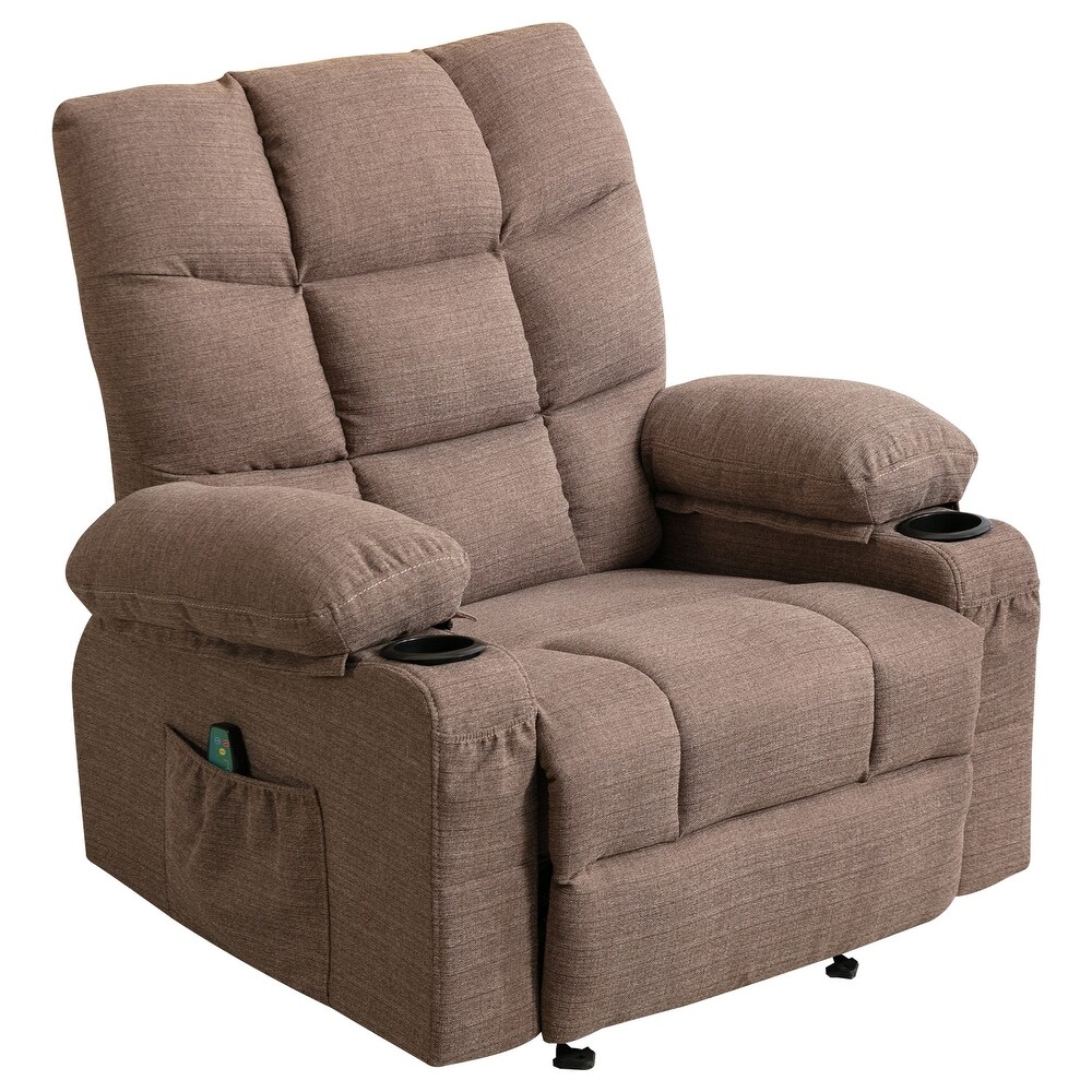 Manual Vibration Heating Recliner  Adjustable Home Theater Leisure Seating with Large Side Pockets and Bread shaped Handrail