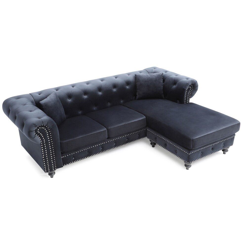 Nola 98 in. Velvet L Shape 3 Seater Sofa with 2 Throw Pillow   98\