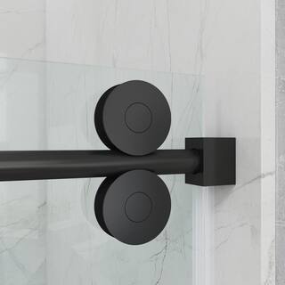 MCOCOD 60 in. W x 66 in. H Single Sliding Frameless Tub Door in Matte Black with Smooth Sliding and 38 in. (10 mm) Glass SS04-60x66-BL