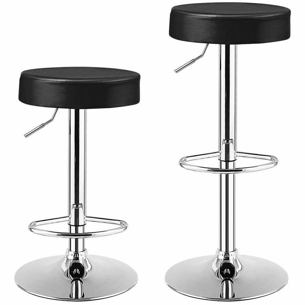 FORCLOVER 26-34 in. Black Backless Steel Frame Round Adjustable Swivel Bar Stool Pub Chair with PU Leather Seat COS-1BASTLBR791