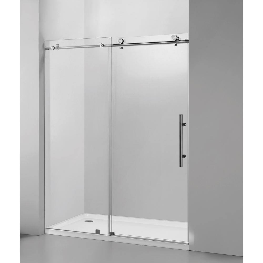 Vanity Art 76 in. H x 60 in. W Frameless Soft Close Sliding Shower Door in Brushed Nickel with Clear Tempered Glass VASSD6076BN-SOFT