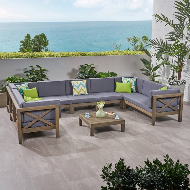 8pc Brava Acacia Sectional Patio Sofa Set gray Christopher Knight Home