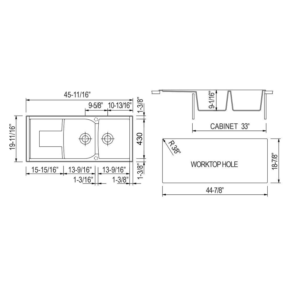 ALFI BRAND Drop-In Granite Composite 45.75 in. 5050 Double Bowl Kitchen Sink in Titanium AB4620DI-T