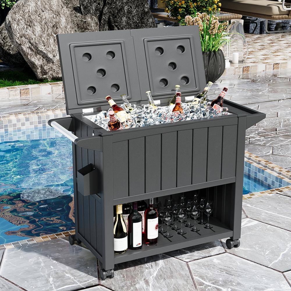 Tozey 80 qt. Black Plastic Food and Beverage Cooler Cart T-SC21310