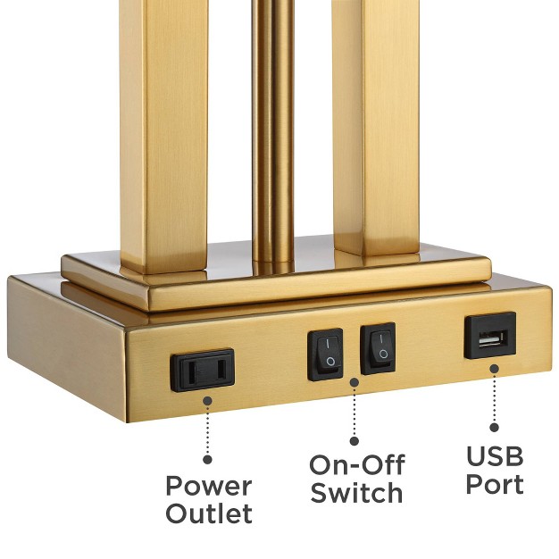 High Traditional Desk Lamps Set Of 2 Usb Port Ac Power Outlet Gooseneck Gold Brass Finish Metal Home Office Charging