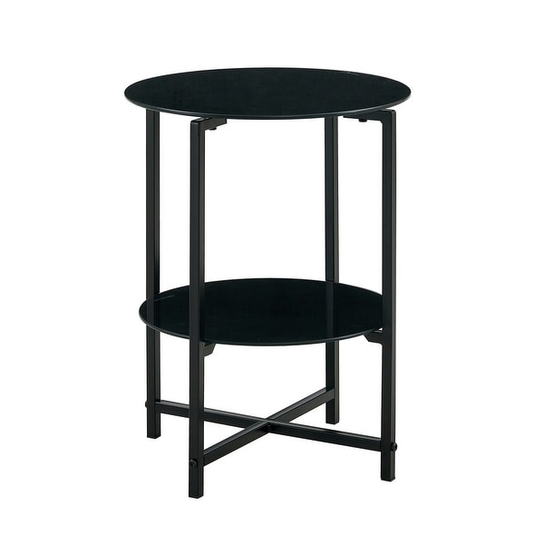 Black 2 layer Tempered Glass End Table Round Coffee Table