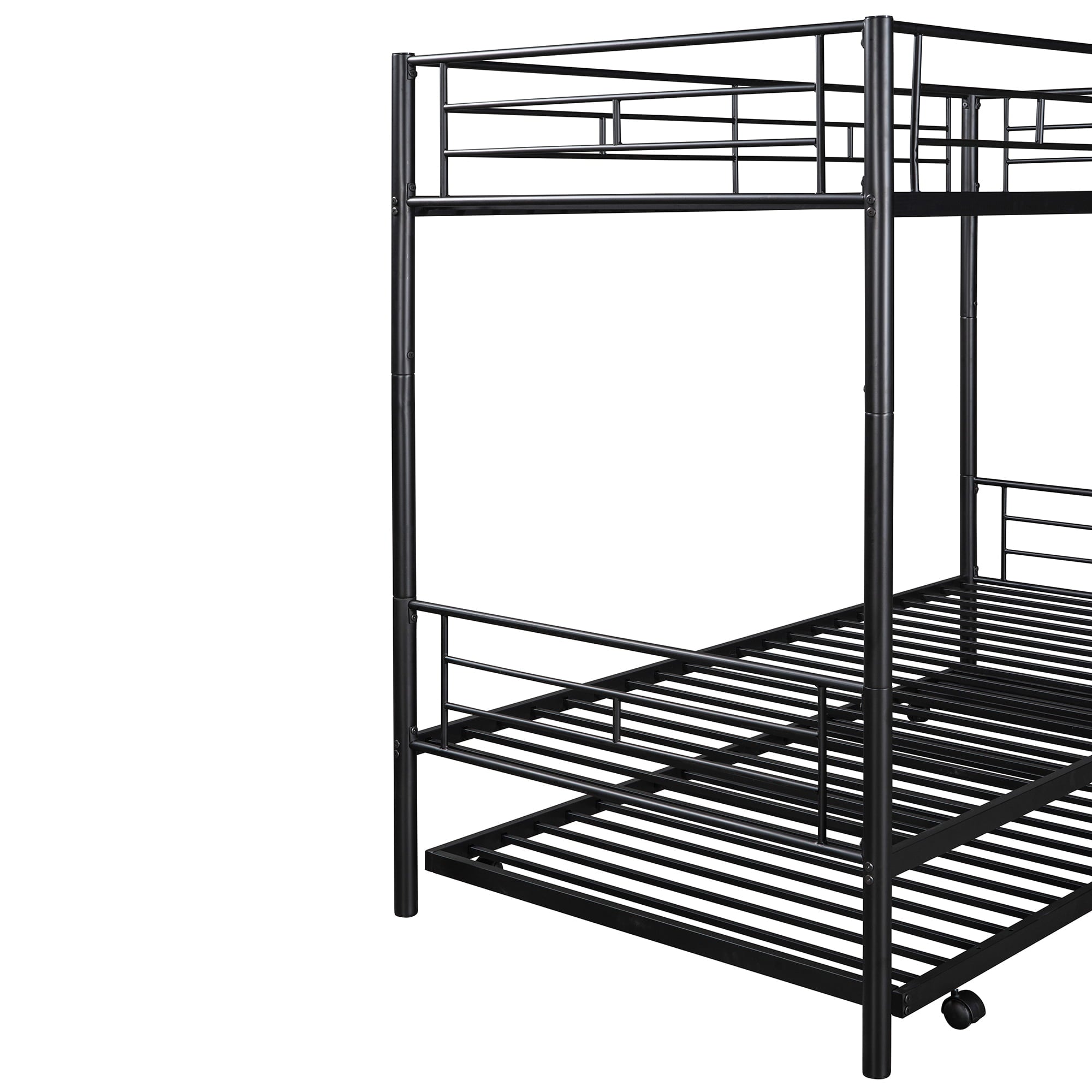 uhomepro Metal Twin Over Twin Bunk Beds with Trundle Bed, Twin Bunk Beds for Kids Adults Teens, Bunk Bed Can Be Divided Into 2 Twin Beds with Trundle, 2 Ladders, No Box Spring Need, Black