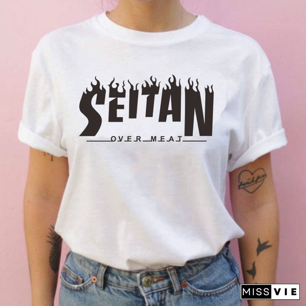 Seitan vegetarianism Flame Graphic Tee new vegetarianism Lover Harajuku Hipster Short Sleeves Hot Sale