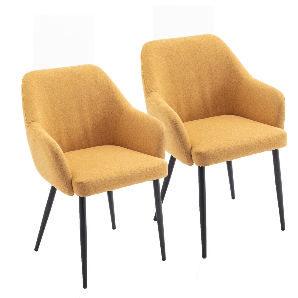 Set of 2 Dining Chairs with Linen Surface  Leisure Chair with Metal Legs  Modern Kitchen Chair for Dining Room Living Room