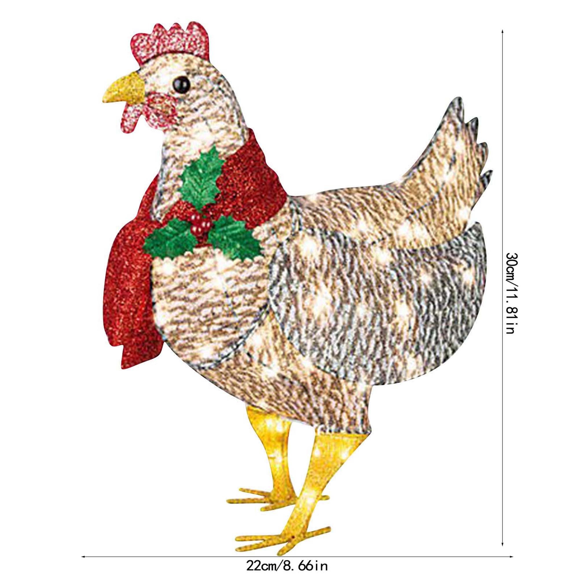 Eyicmarn Christmas Decorative Light， Light-Up Chicken with Scarf Courtyard Light， Outdoor Party Ornament