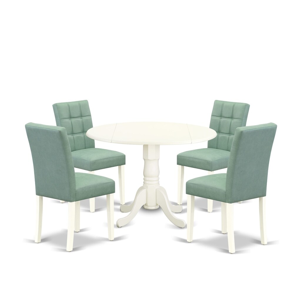 East West Furniture Dining Table Set Contains a Round Kitchen Table and Chairs  Linen White (Pieces Options)