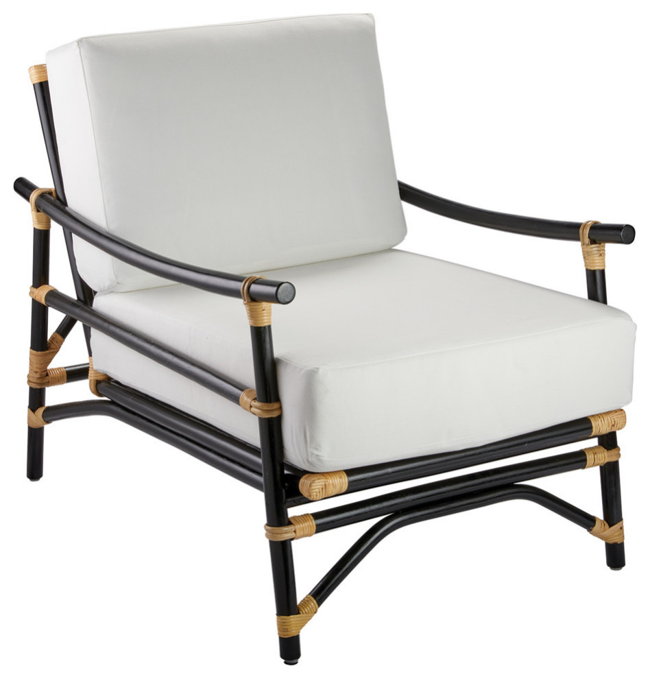 Xanadu Lounge Chair  Black and Cream Rattan With Off White Cushions   Tropical   Armchairs And Accent Chairs   by GwG Outlet  Houzz