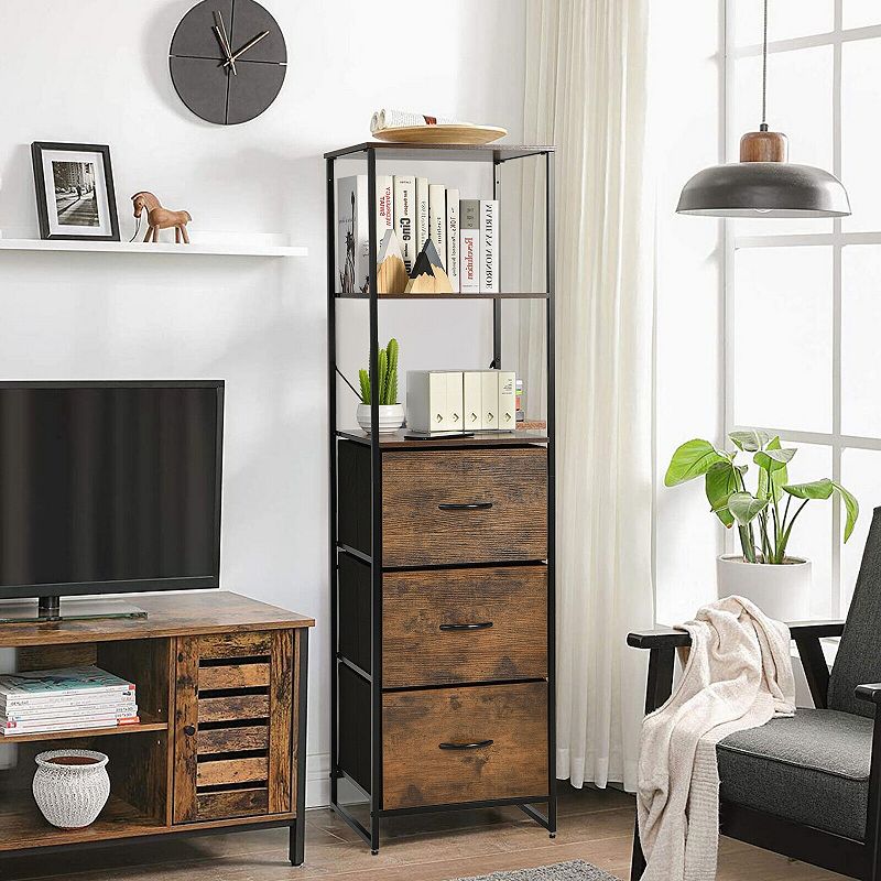 Freestanding Vertical 3 Drawer Dresser with 3 Shelves-Rustic Brown