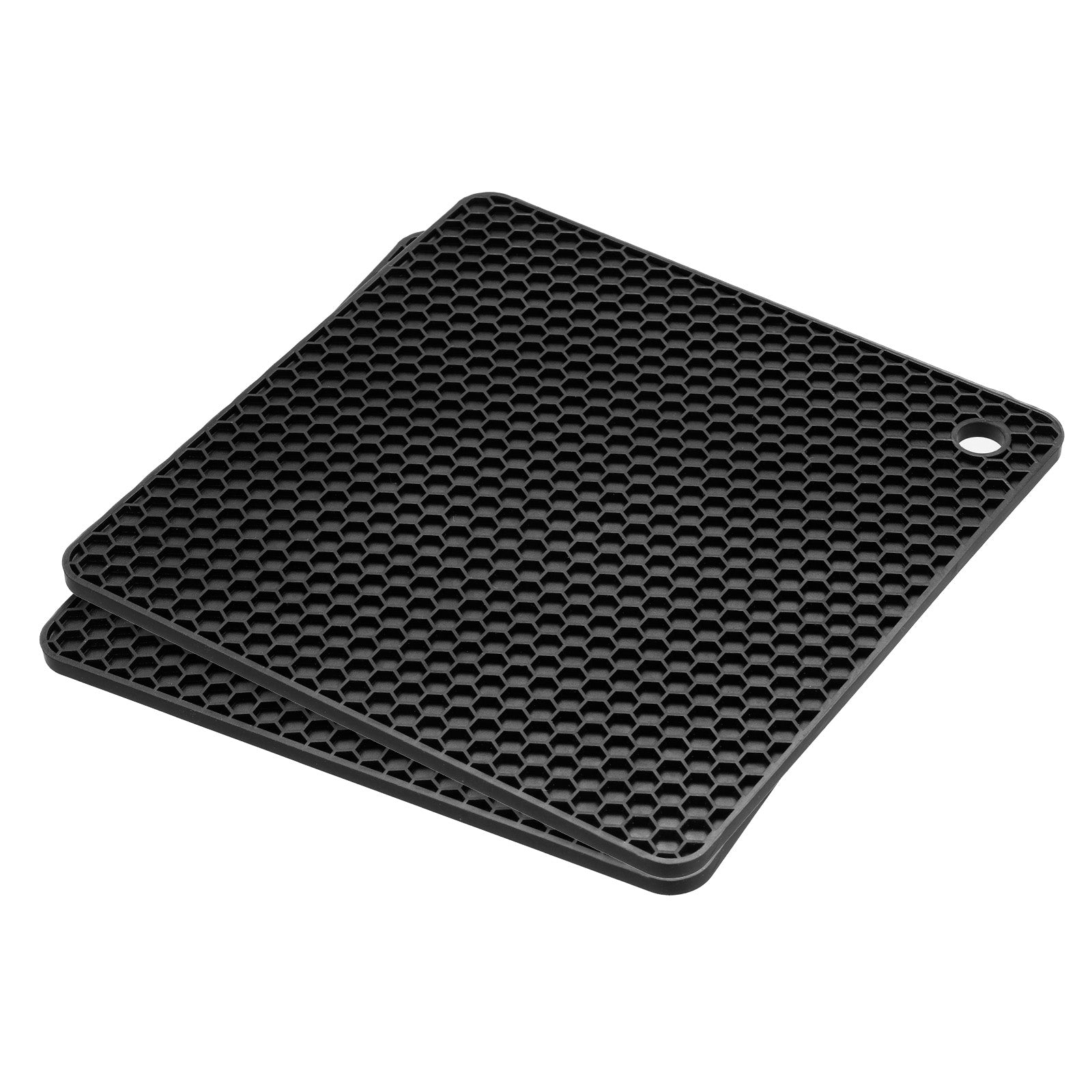 Uxcell Silicone Trivet Mats 2pcs， Square Hot Pan Pads Hot Pot Holder， NonSlip Drying Mat for Kitchen Counter  Black