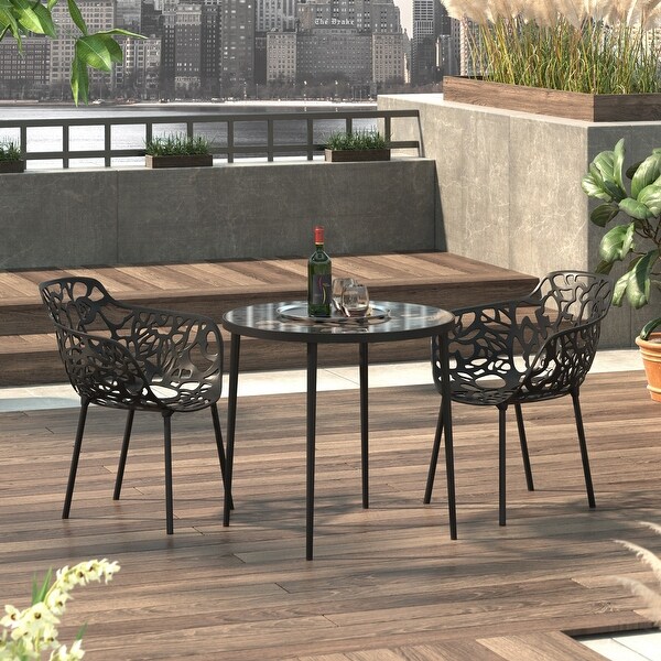 LeisureMod Devon Round Glass Top Aluminum Base Outdoor Dining Table