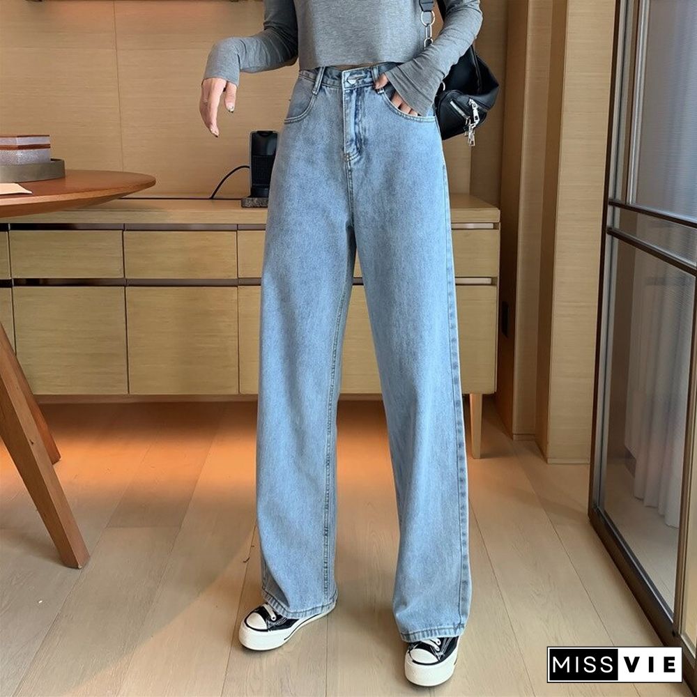 Woman Jeans High Waist Clothes Wide Leg Denim Clothing Blue Streetwear Vintage Quality Fashion Harajuku Straight Pants