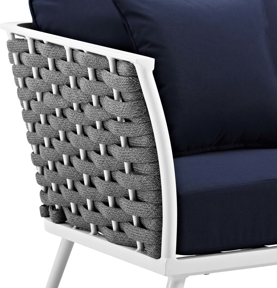 Stance Outdoor Patio Aluminum Armchair  White Navy   Midcentury   Outdoor Chaise Lounges   by Kolibri Decor  Houzz