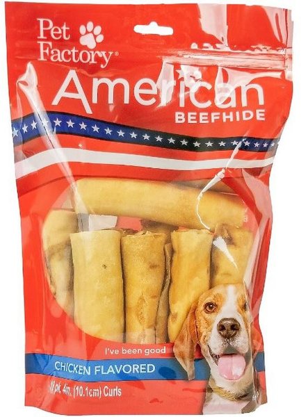 Pet Factory American Beefhide 4-inch Rolls Chicken Flavored Chewy Dog Treats， 10 count