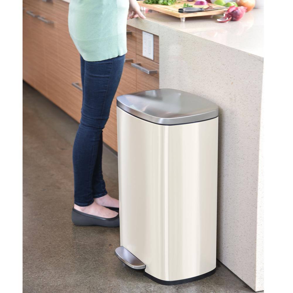 iTouchless SoftStep 13.2 Gal. Ivory White Stainless Steel Trash Can with Odor Control System and Inner Bucket for OfficeKitchen PC13RSC