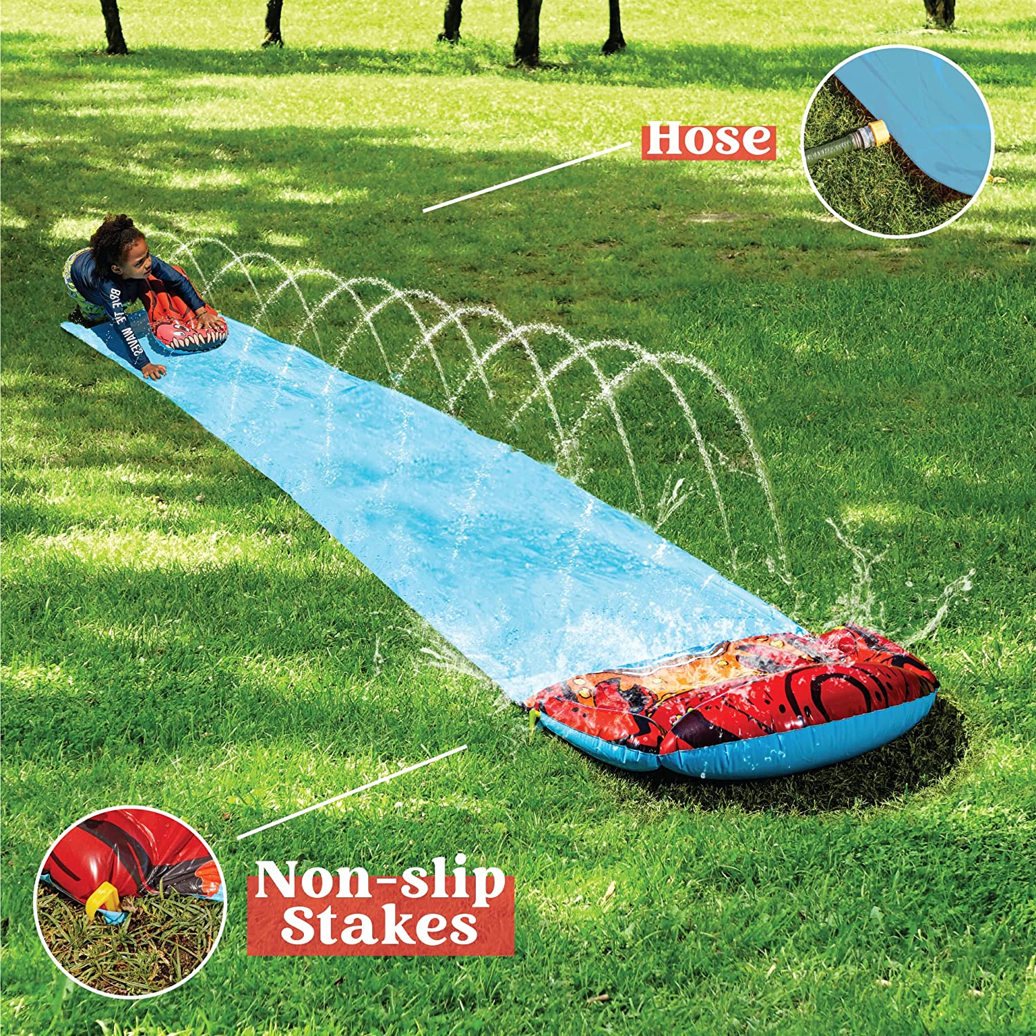 Lavinya Unique Design 20ft x 35.5in Slip and Slide Water Slide with Bodyboard, Crab Summer Toy with Build in Sprinkler for Outdoor Water Toys Play