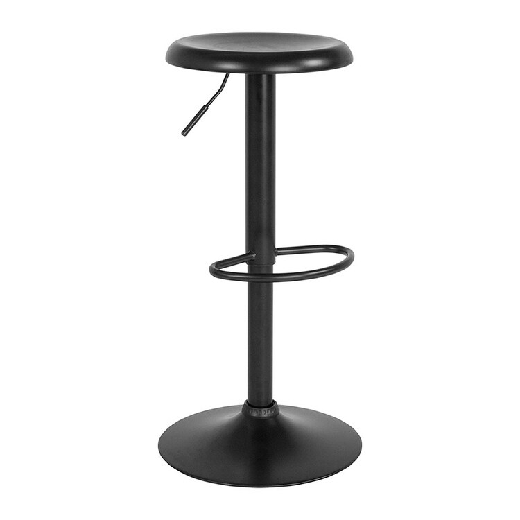 Offex Adjustable Height Retro Round Metal Barstool in Black Finish