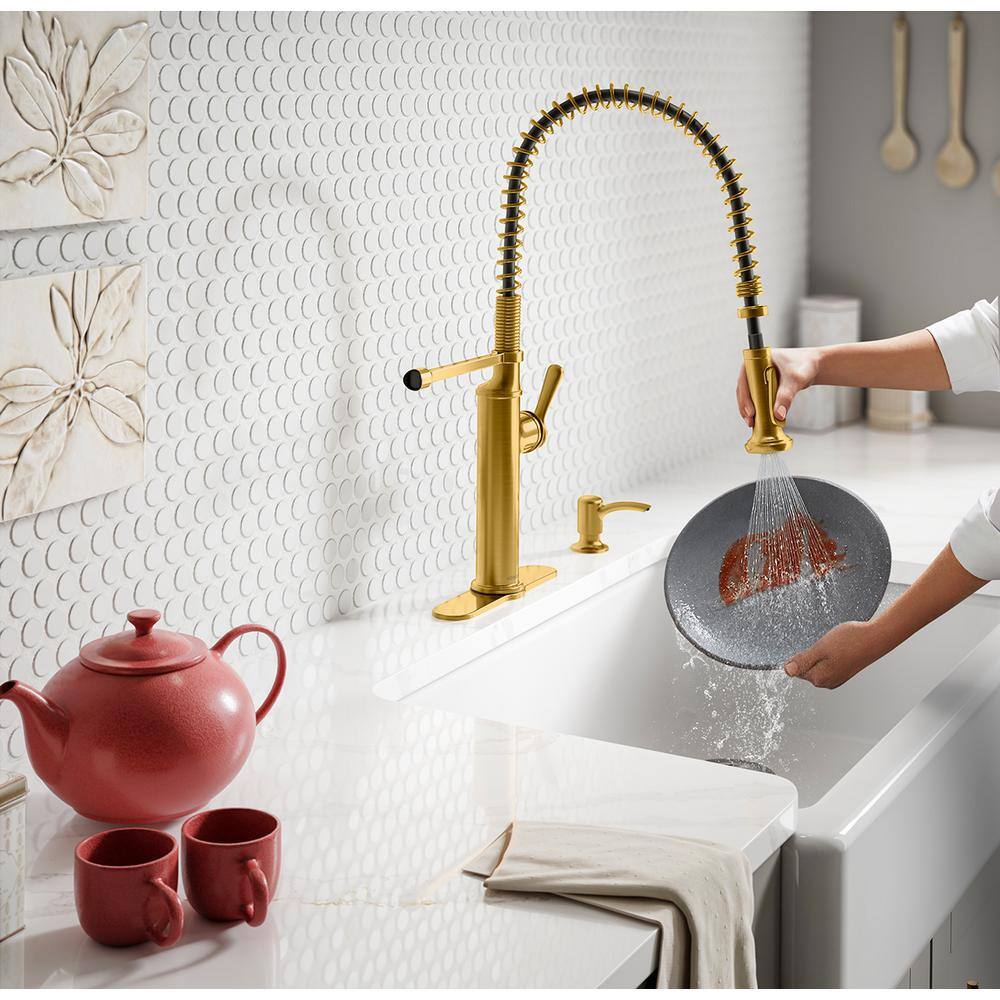 KOHLER Sous Pro-Style-Single Handle Pull Down Sprayer Kitchen Faucet in Vibrant Brushed Moderne Brass K-R10651-SD-2MB