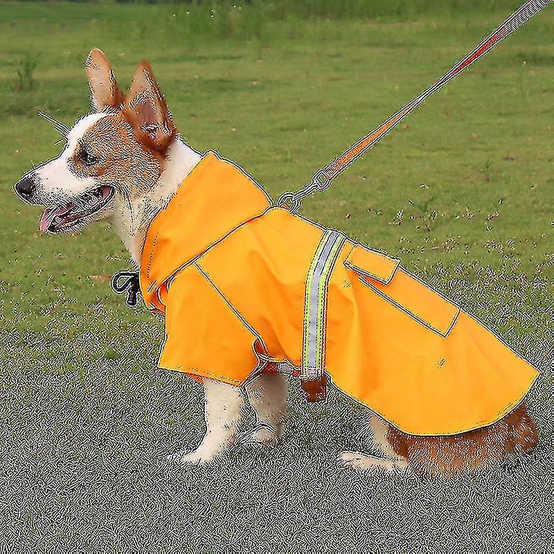 Hooded Big Dog Poncho Waterproof Reflective Dog Raincoat Pet Clothes - Orange S