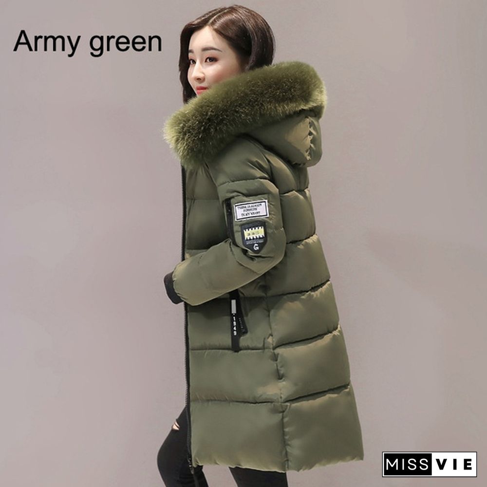 Women's Fashion Winter Long Coat Parka Jacket Winter Warm Down Coat Puffer Fur Collar Jacket Outerwear