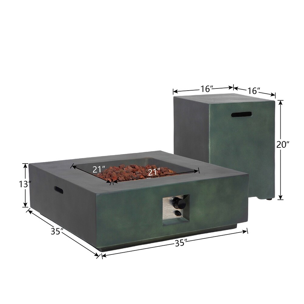 COSIEST 2 Piece Outdoor Square Green Patio Fire Table With Tank Cover