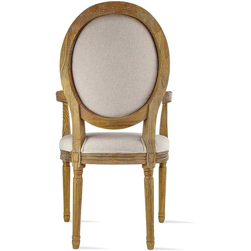 French Chic Vintage Style Dining Side Chair With Upholstered Linen Welted Fabric And Elegant Natural Rustic Wood Frame