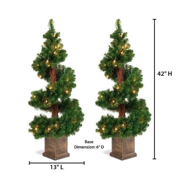 Set of 2 3.5 Foot High Potted Pre Lit Potted Spiral Trees