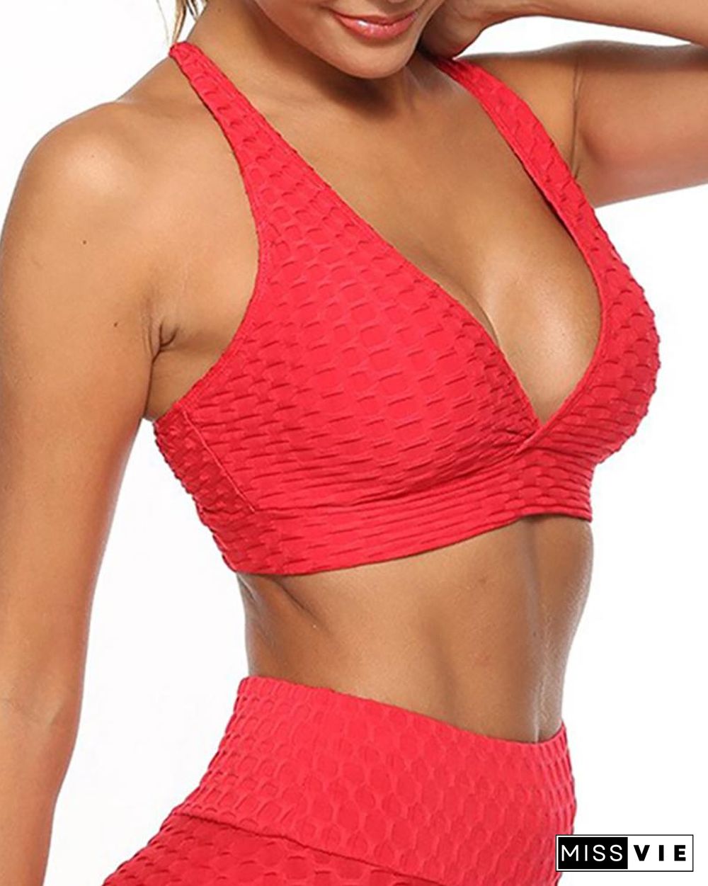 Textured Tank Top Push Up Gym Sports Bra Breathable Elastic Bralette Workout Underwear