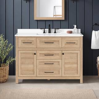 Home Decorators Collection Hanna 48 in. W x 19 in. D x 34.50 in. H Freestanding Bath Vanity in Weathered Tan with White Engineered Stone Top Hanna 48WT