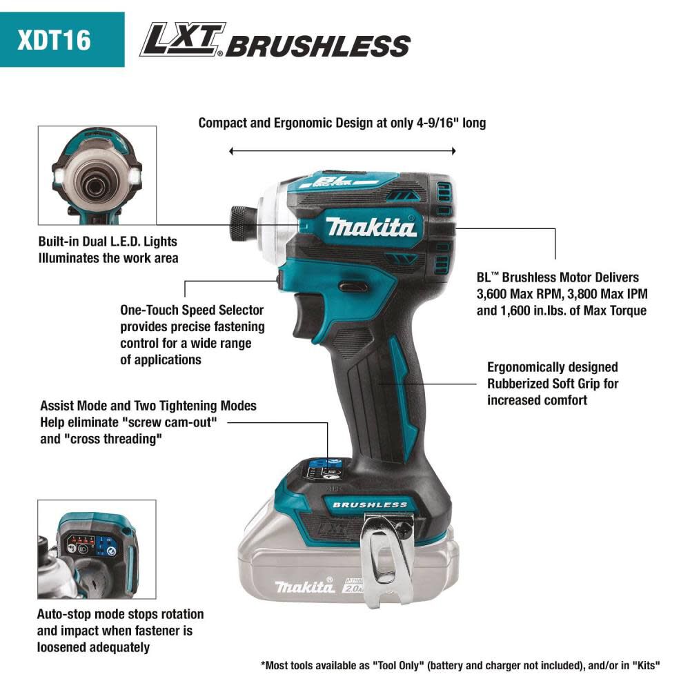 Makita 18V LXT Lithium-Ion Brushless Cordless 2 Piece Combo Kit 5.0Ah XT288T from Makita