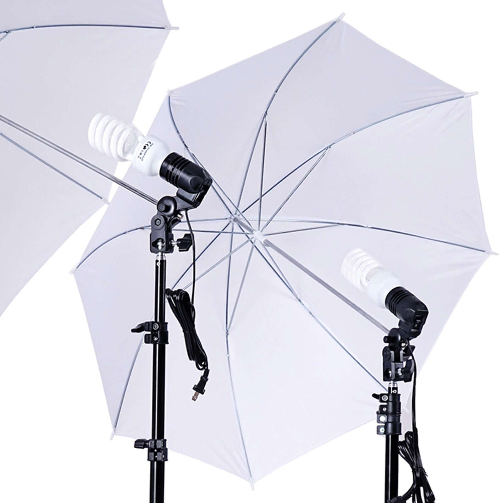 Photo Video Studio Lighting & Background Support System Kit, 600W White Umbrella With Chromakey Backdrop Muslins (Green Black White) - Free Carry Case Included 10ft