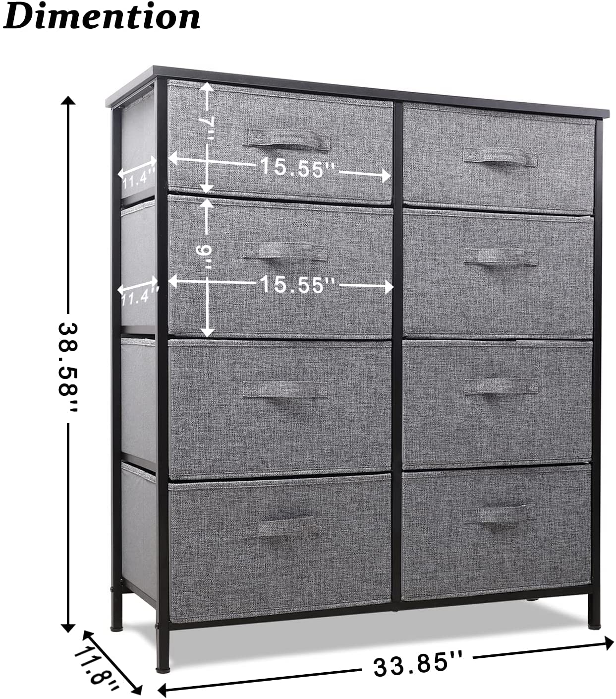 Cheflaud Large 8 Drawer Dressers for Bedroom Furniture, Living Room, Hallway, Entryway Storage Organizer Tower, Gray