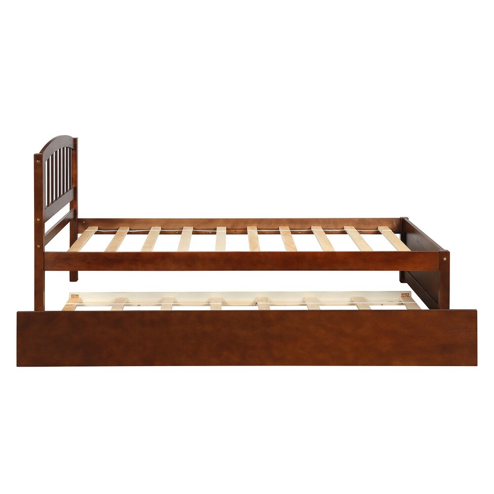 Nestfair Twin Size Platform Bed Wood Bed Frame with Trundle